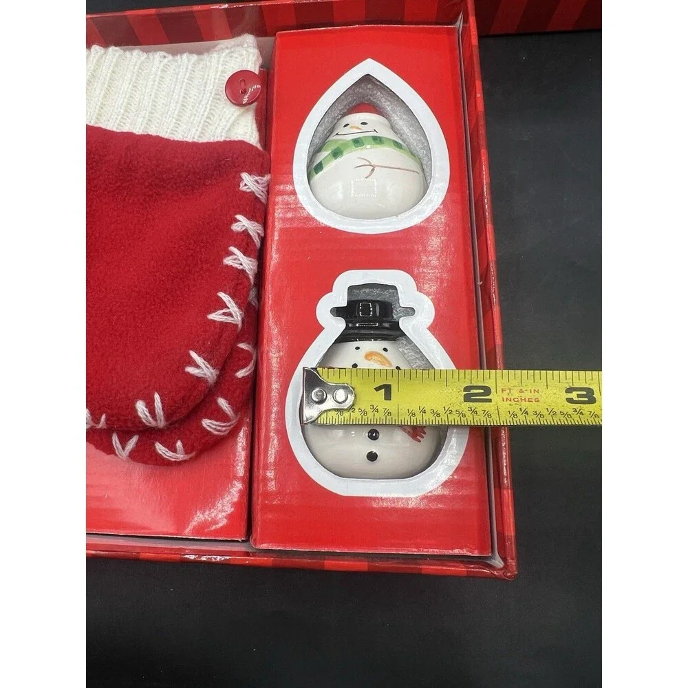 Christmas Snowman Salt Pepper Shakers Red Mitten Flatware Holders 2 Box Lot